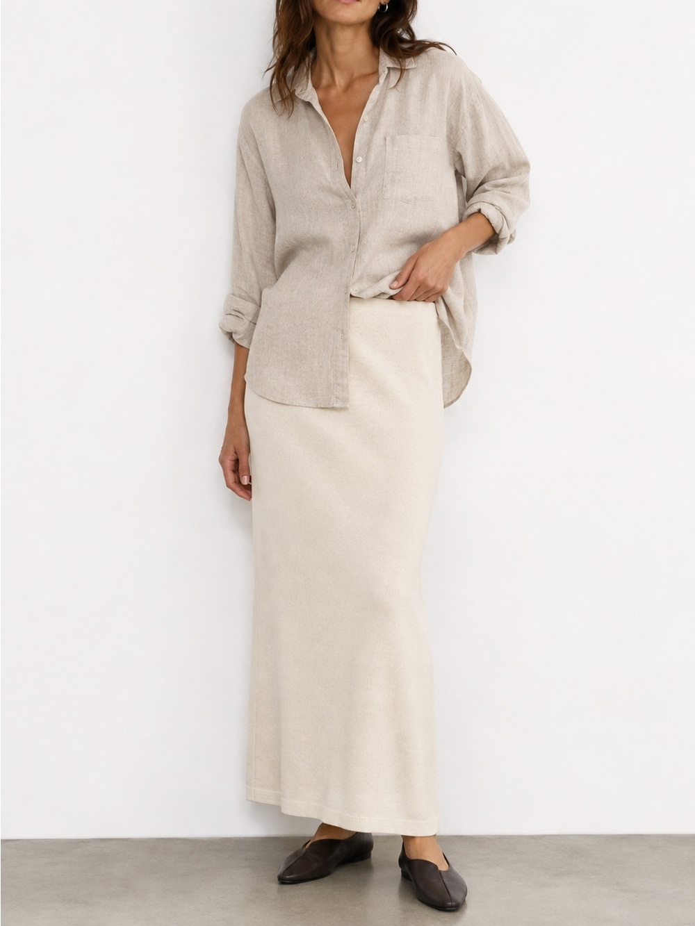 Eileen Fisher Ivory Cream Knit Straight Maxi Skirt Minimalist Size Medium